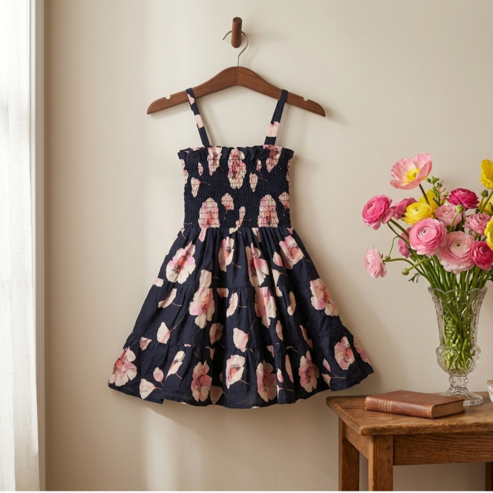 Janie and Jack Hannah Floral Smocked Sundress | Navy Pink Floral | Size 2T